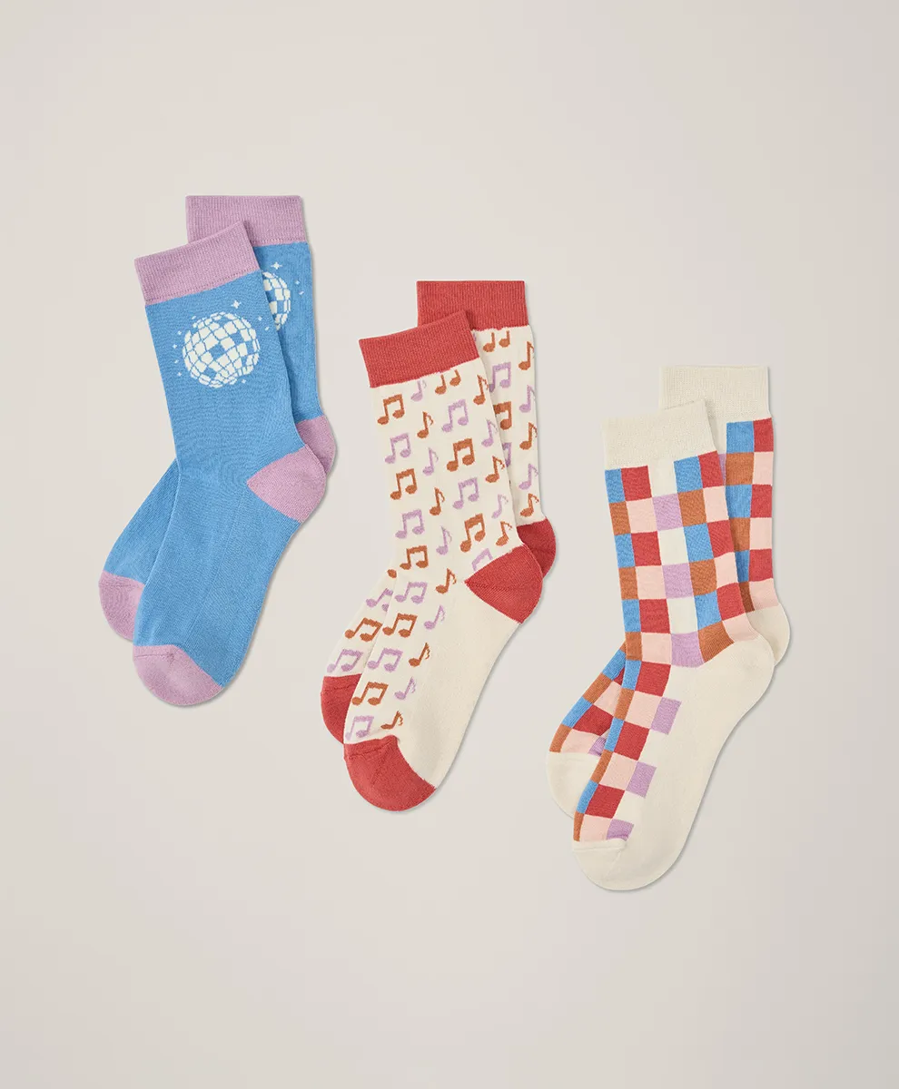 Pattern Crew Socks 3-Pack
