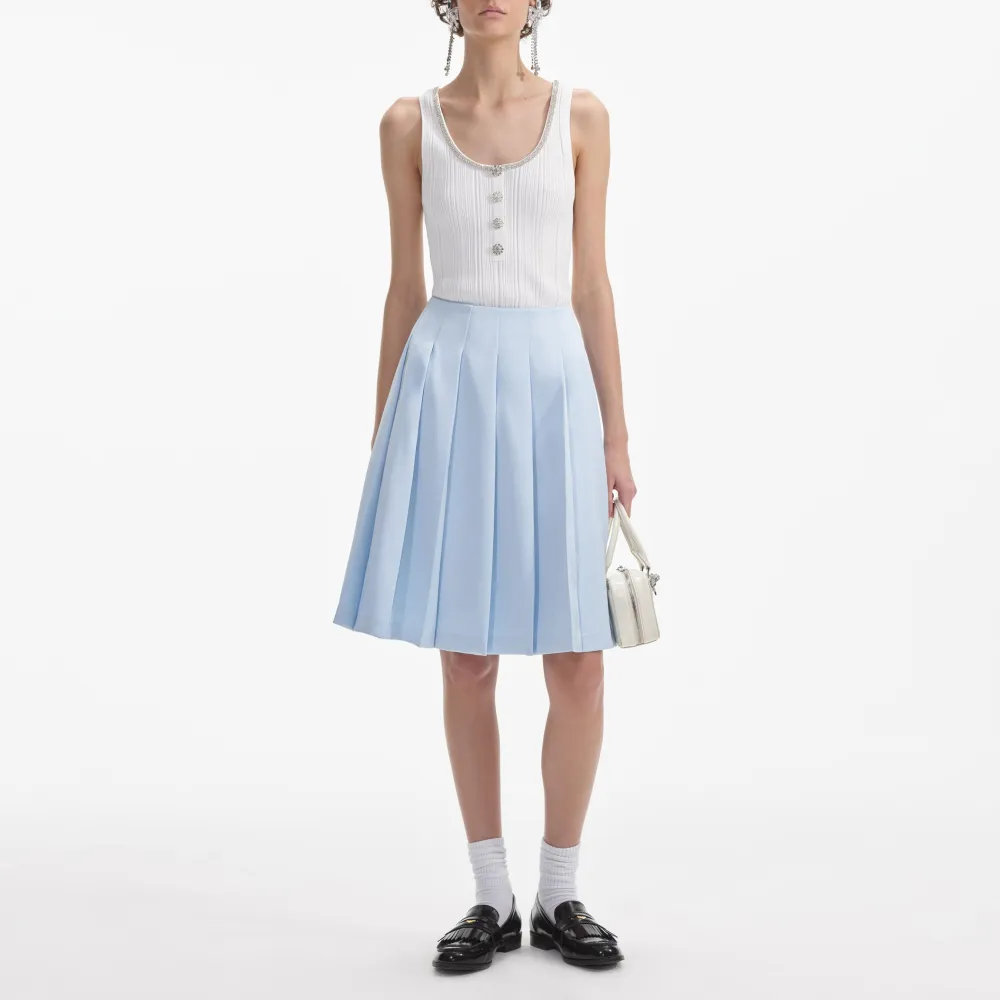 Blue Satin Midi Skirt