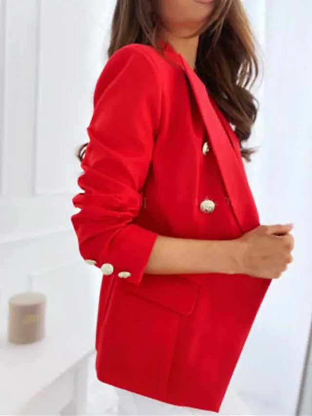 Women's Blazer Office Formal Button Pink Fall Windproof Streetwear Double Breasted Lapel Outerwear Long Sleeve Summer Black S