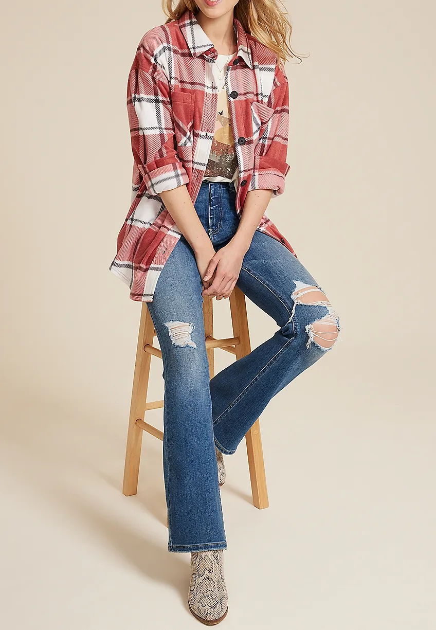 Casual Style Fleece Shacket