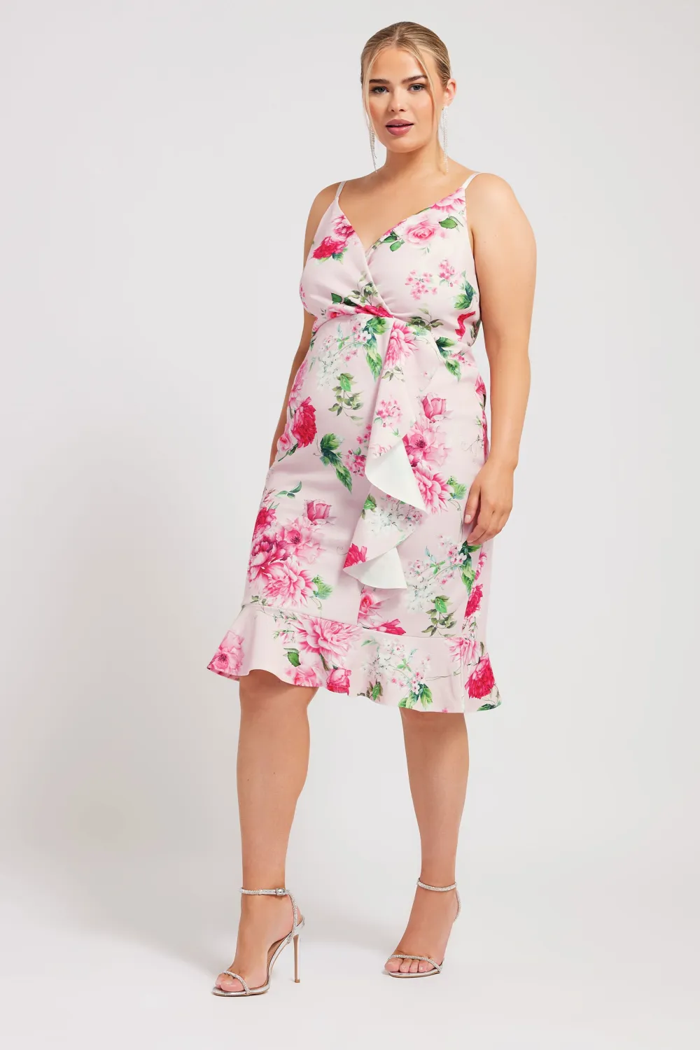 YOURS LONDON Curve Pink Floral Print Ruffle Midi Dress
