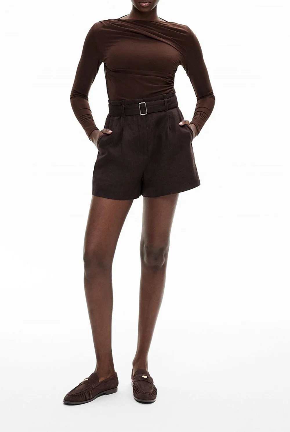 Ladies' Linen Waist-Cinching Short Pants