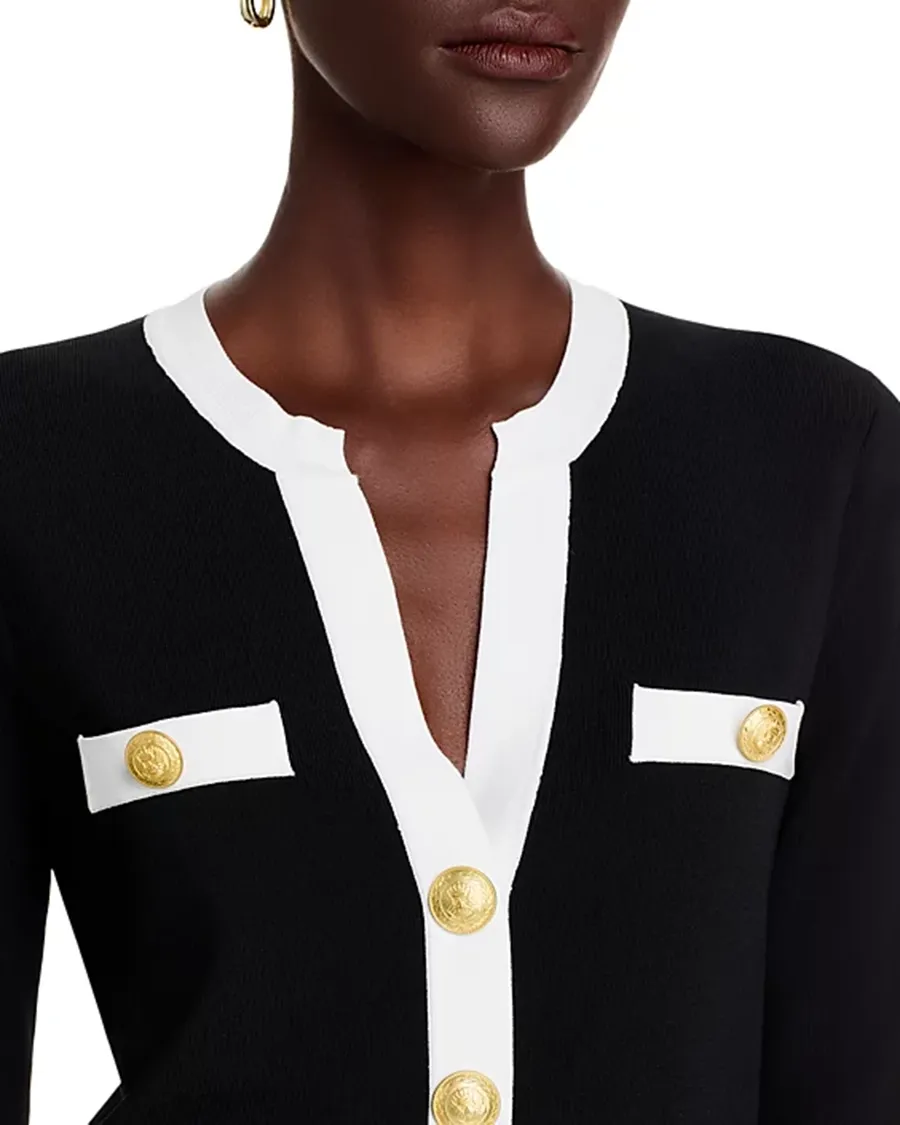 Black Long Sleeves Split Neck Cardigan