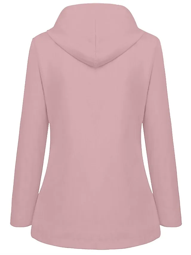 Women's Winter Coat Hoodie Jacket Windproof Warm Street Sport Daily Wear Vacation Button Pocket Drawstring with Pockets Single Breasted Hoodie Fashion Daily Plush Street Style Solid Color Regular Fit