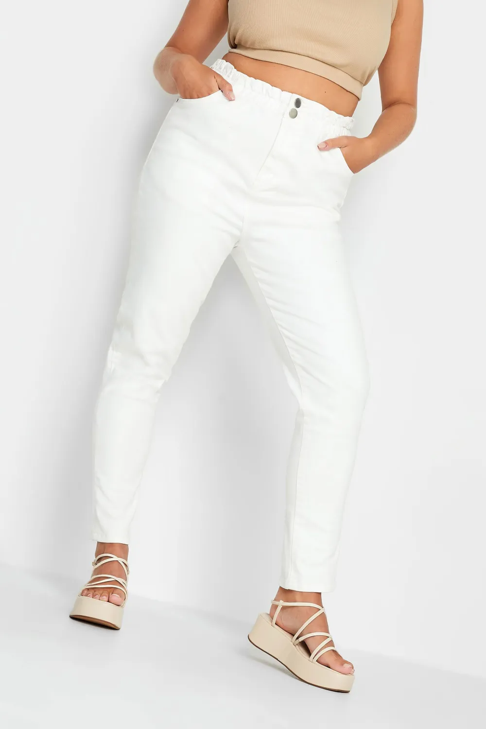 YOURS Curve White Stretch Elasticated Waist MOM Jeans