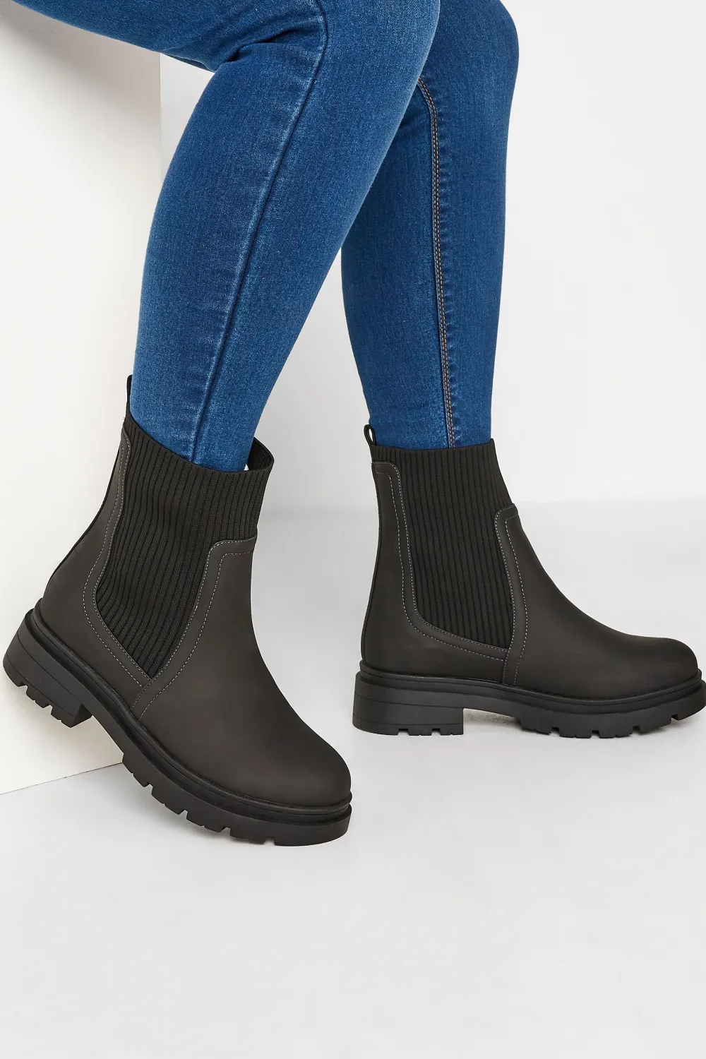 YOURS Curve Black Sock Chelsea Boots In Wide E Fit & Extra Wide EEE Fit