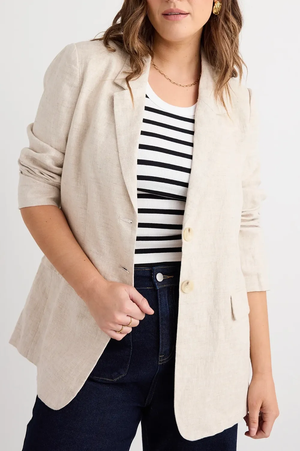 Natural Linen Single - Breasted Blazer