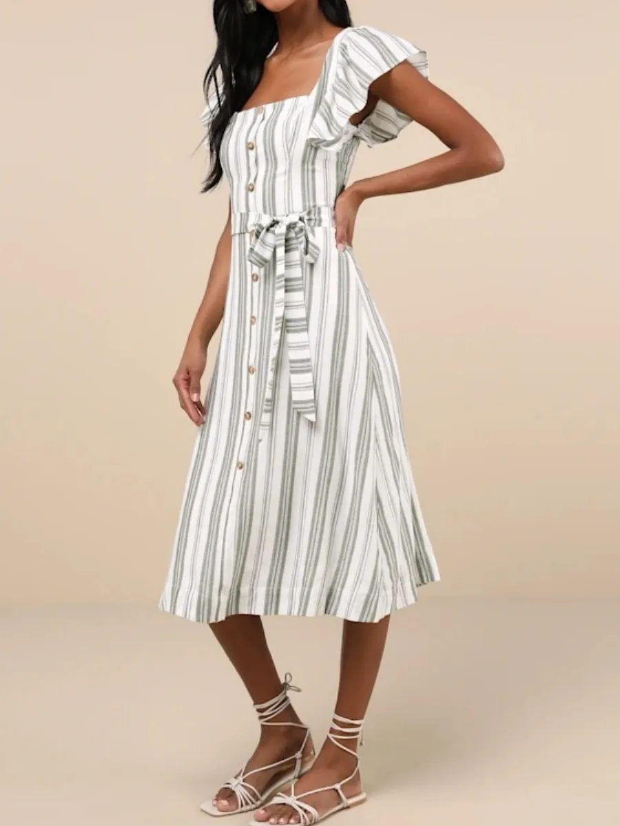 Tied Waist Striped Dress