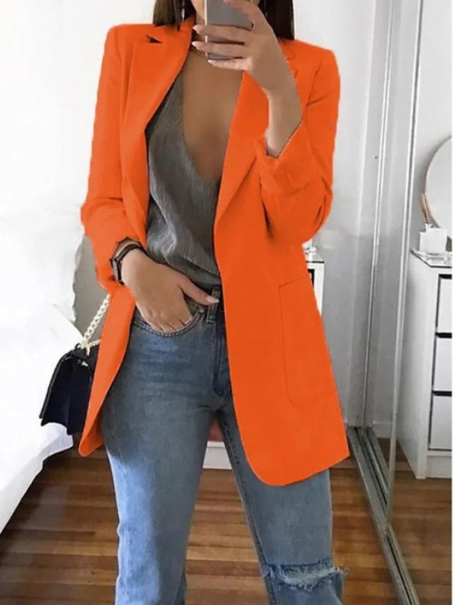 Women's Blazer Casual Pocket Clean Fit Formal Outdoor Daily Wear Polyester Spring Wine Green Black Open Front V Neck Regular Fit S M L XL XXL 3XL / Solid Color