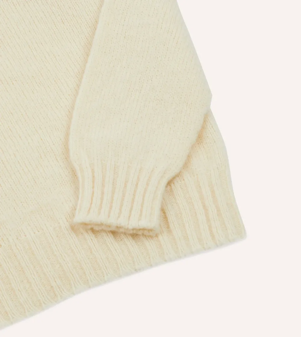 Casual Style Ecru Brushed Shetland Mock Neck Jumper