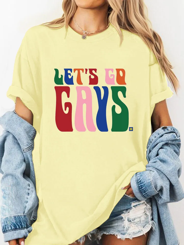 Let'S Go Gays Ringer T-Shirt Pure Cotton Round-Neck Short-Sleeved Top