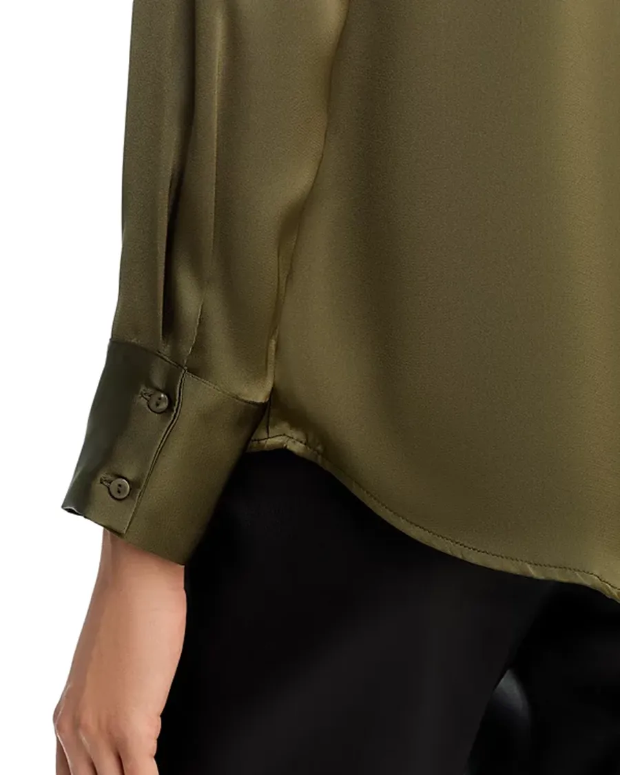 Lapel Satin Button Front Blouse