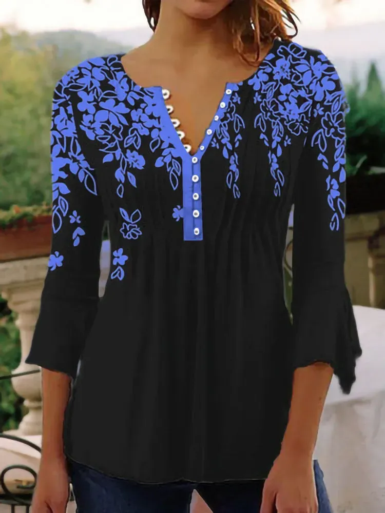 Round Neck Casual Creative Flower Print T-Shirt