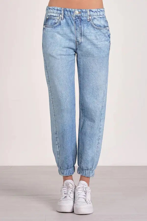 Light Blue High-Waisted Denim Joggers