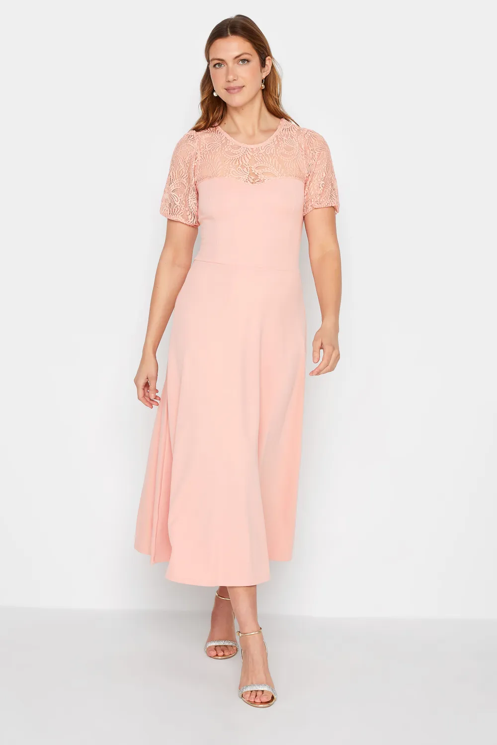 LTS Tall Pink Lace Midi Dress