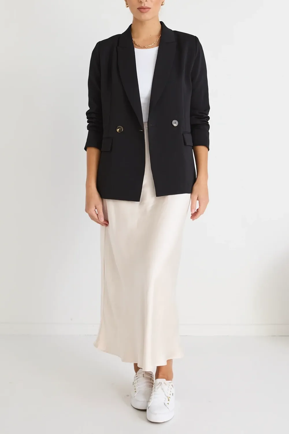 Crepe Black Boyfriend Semi Fitted Blazer