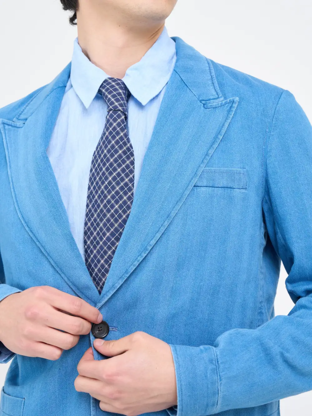 Indigo Casual Style Lapel Cotton Blazer