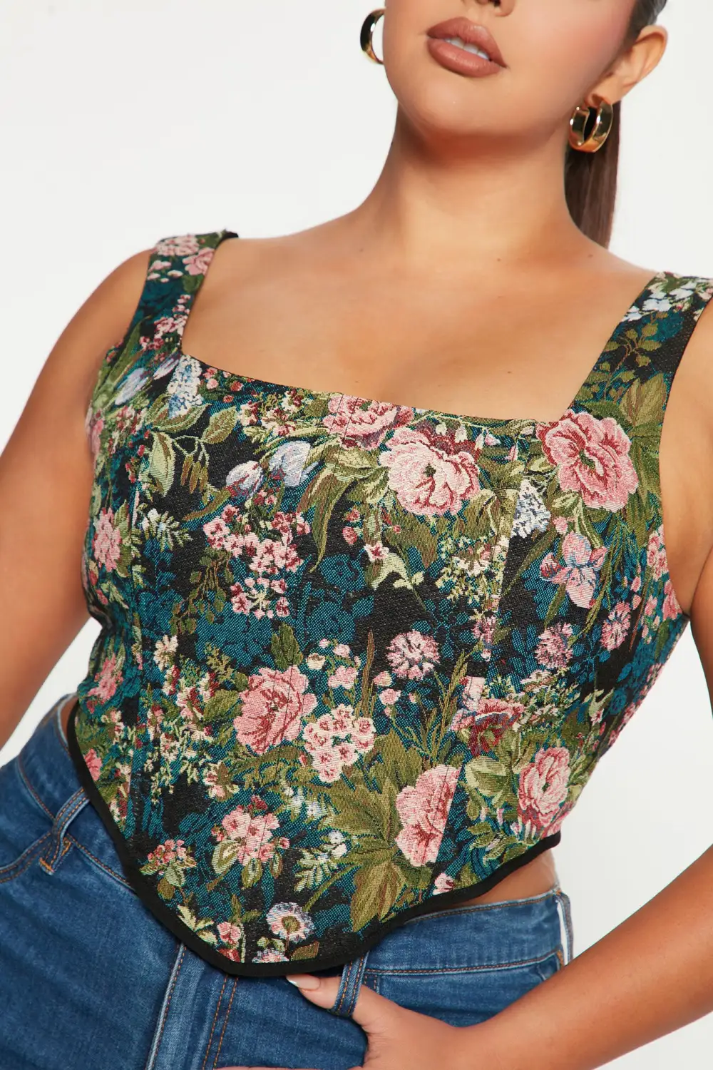 Major Vibe Floral Corset Top - Black/combo