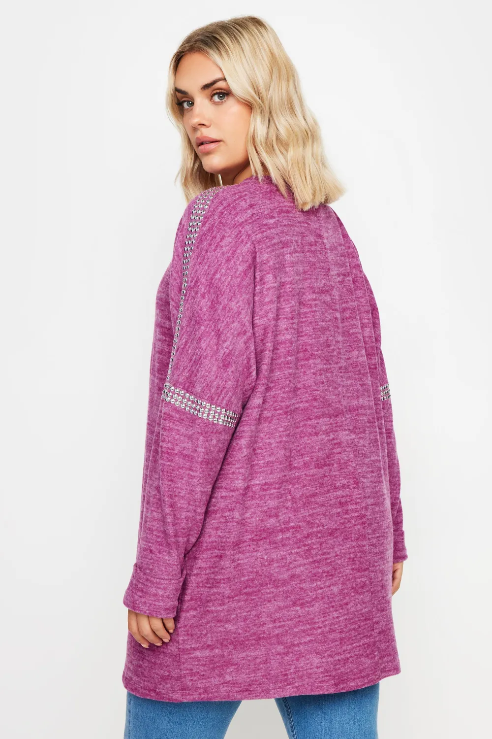 YOURS Curve Purple Marl Stud Neckline Embellished Jumper