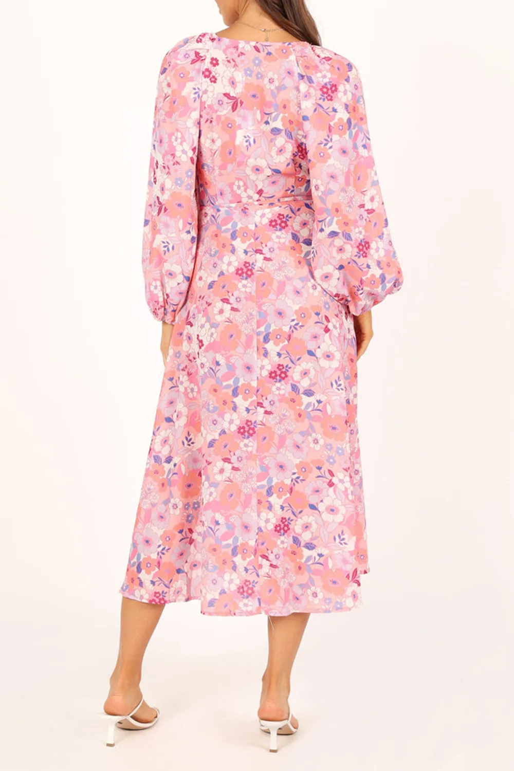 PINK FLORAL LONG SLEEVE MIDI DRESS