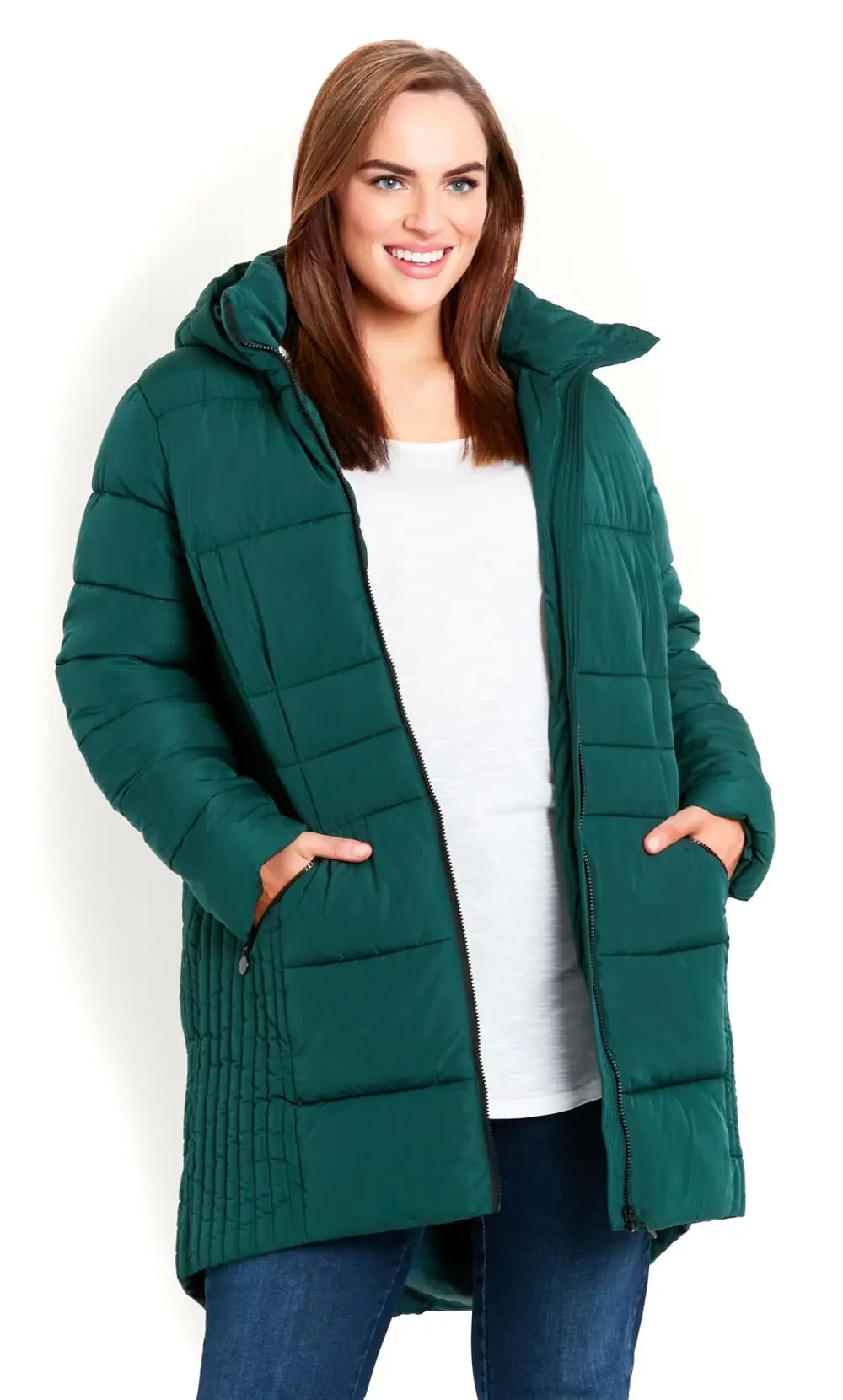 Evans Green Puffer Midi Coat