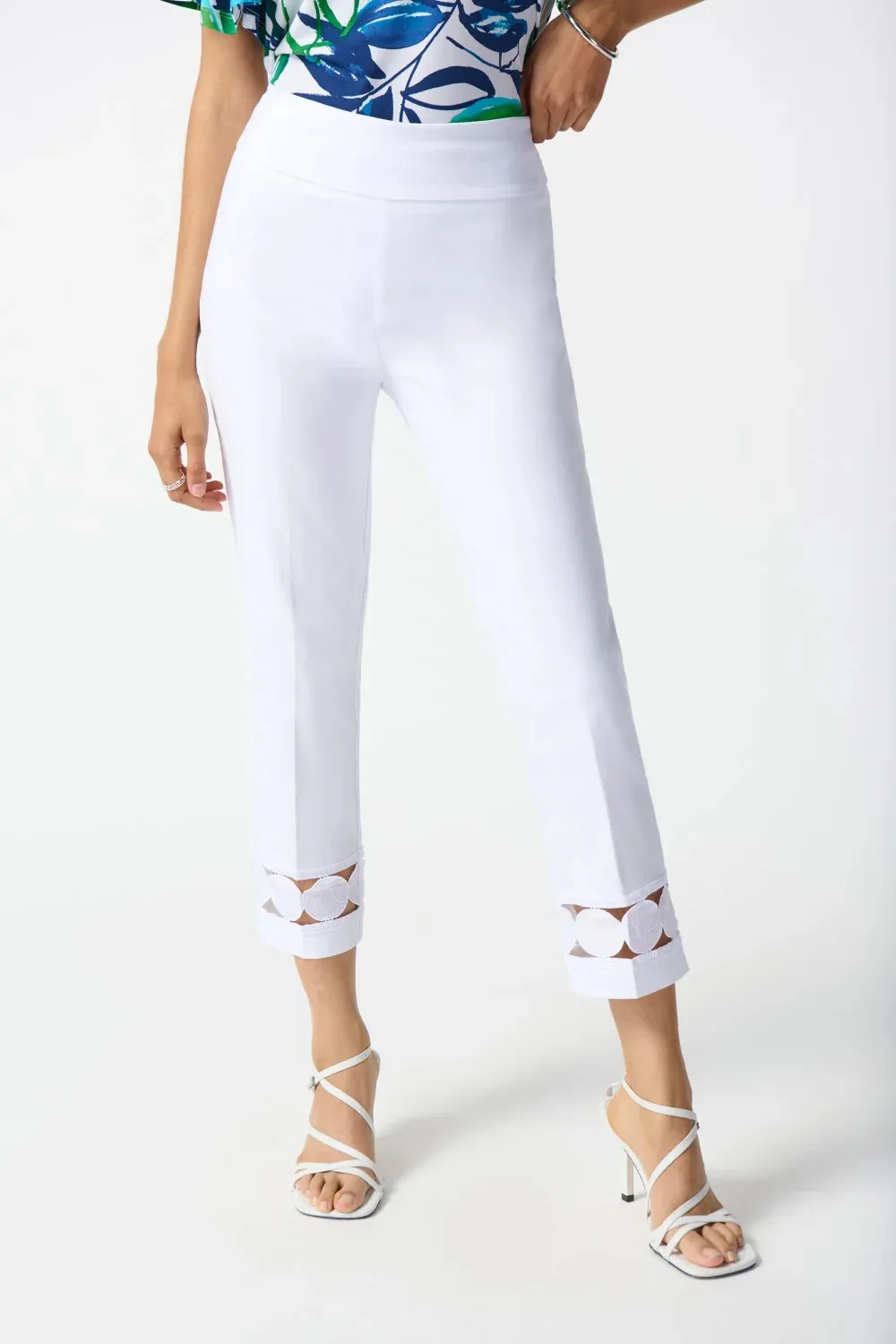 White Cropped Pants with Cut - Out Detail