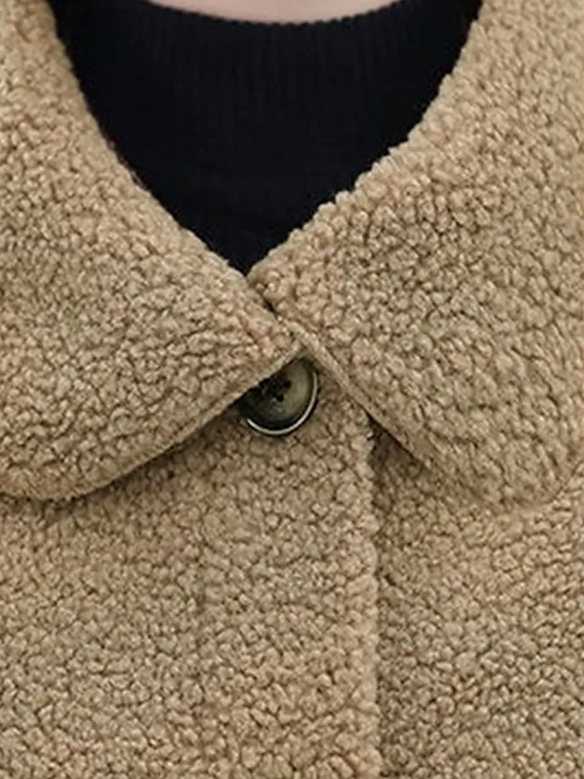 Women's Teddy Vest Long Teddy Coat Fall Sherpa Jacket Fleece Warm Zipper Vest with Pockets Winter Long Coat Windproof Warm Modern Style Sleeveless Plain Pink Red Khaki