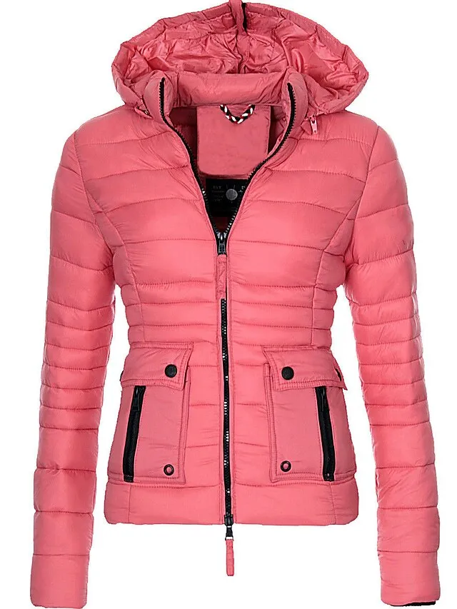 Women's Parka Fleece Lined Puffer Jacket Thermal Warm Winter Coat Windproof Heated Coat Zip up Drawstring Hooded Coat with Pocket Outerwear Long Sleeve