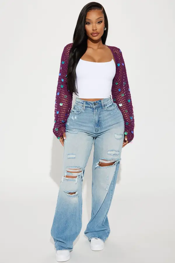 Bella Sequin Bolero Sweater - Plum