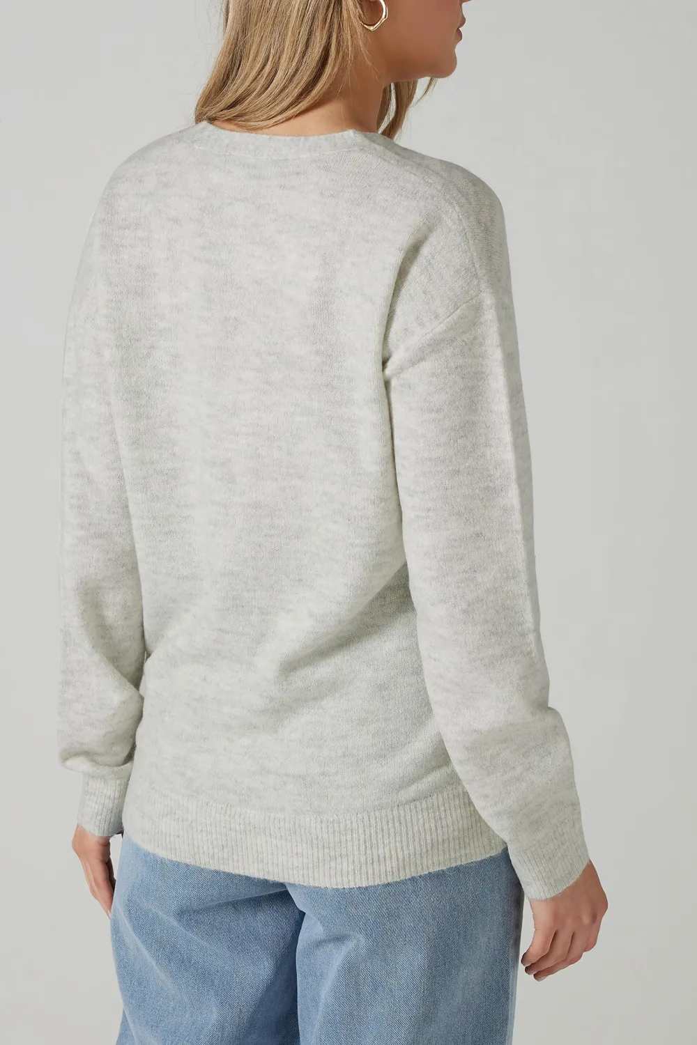 Asymmetric Button Decoration V-Neck Sweater