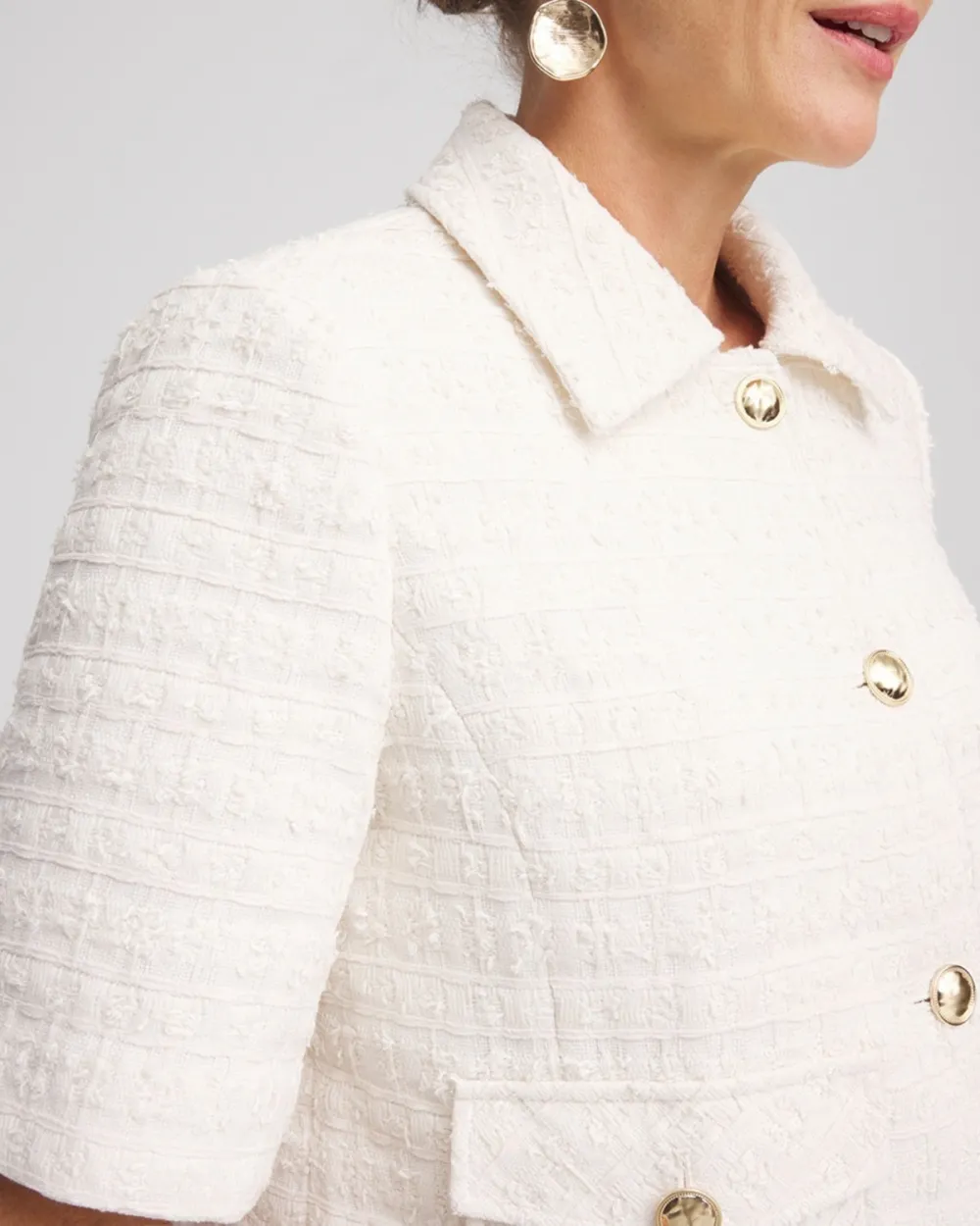 Beige Tweed Short Sleeve Jacket