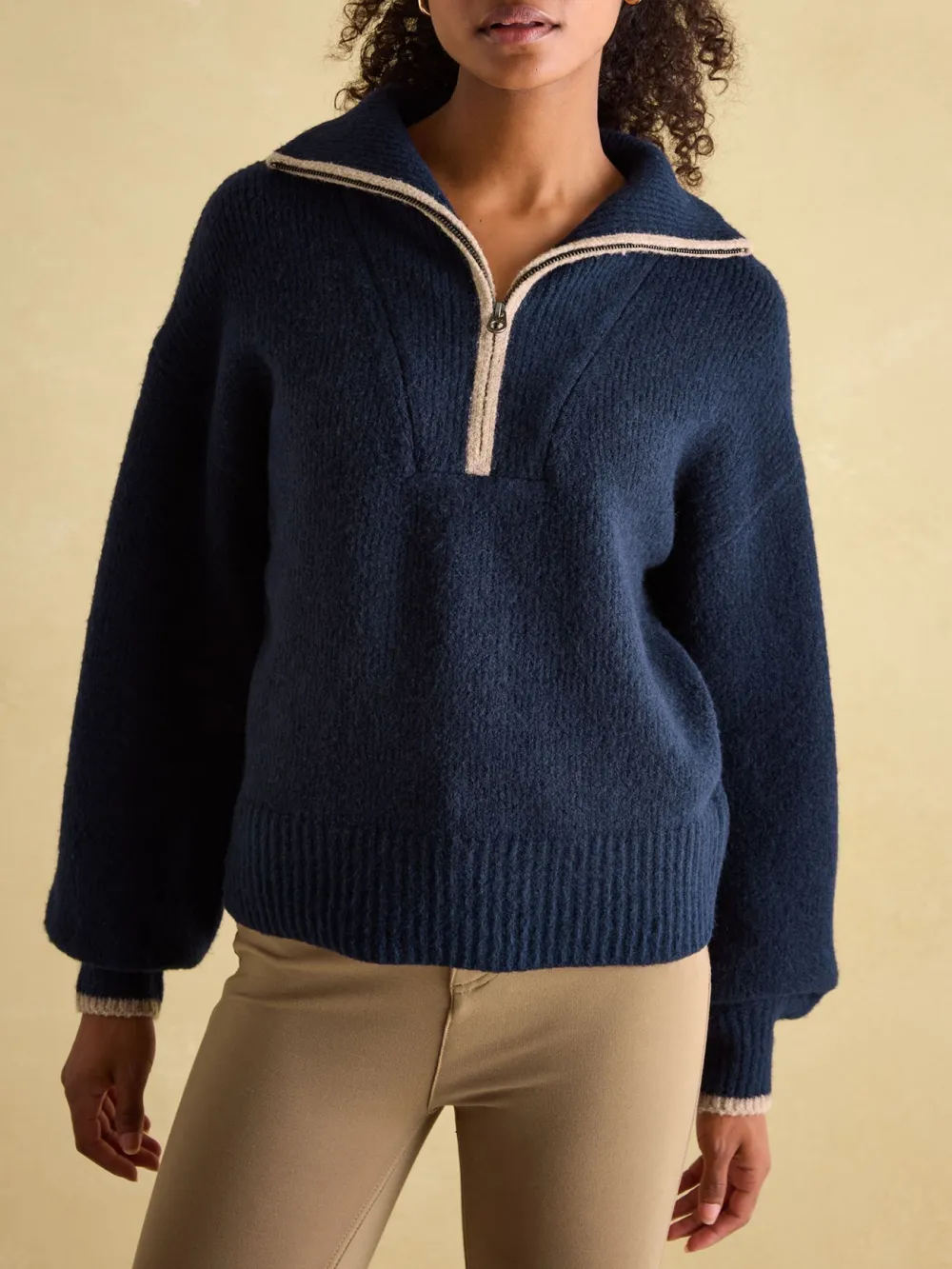 Pink Knitted Quarter Zip Jumper