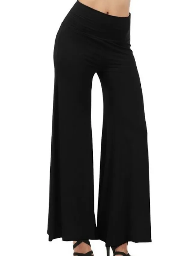 Women's Basic Essential Pants Wide Leg Slacks Straight Solid Colored Mid Waist White Black Navy Blue S M L XL XXL