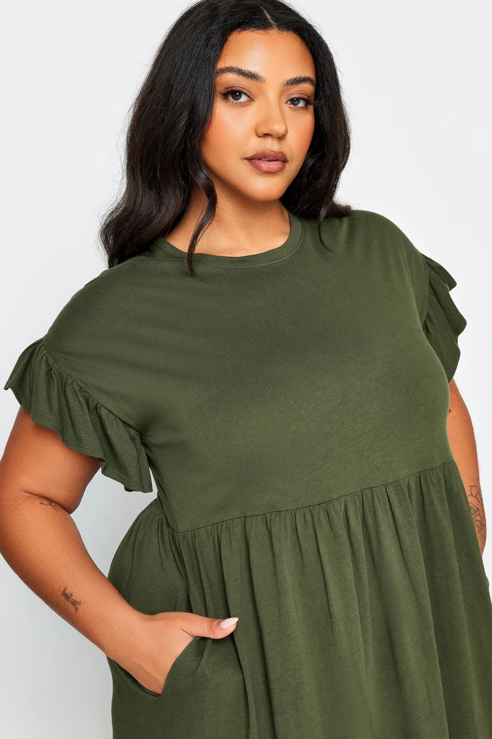 YOURS Curve Khaki Green Pure Cotton Midaxi Dress