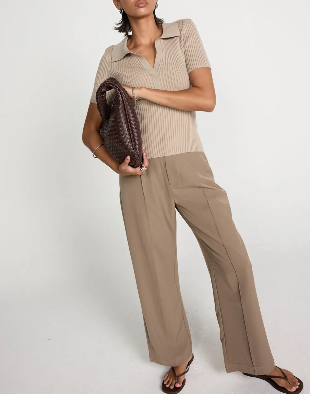 Cropped Ribbed Lapel Slim T-Shirt