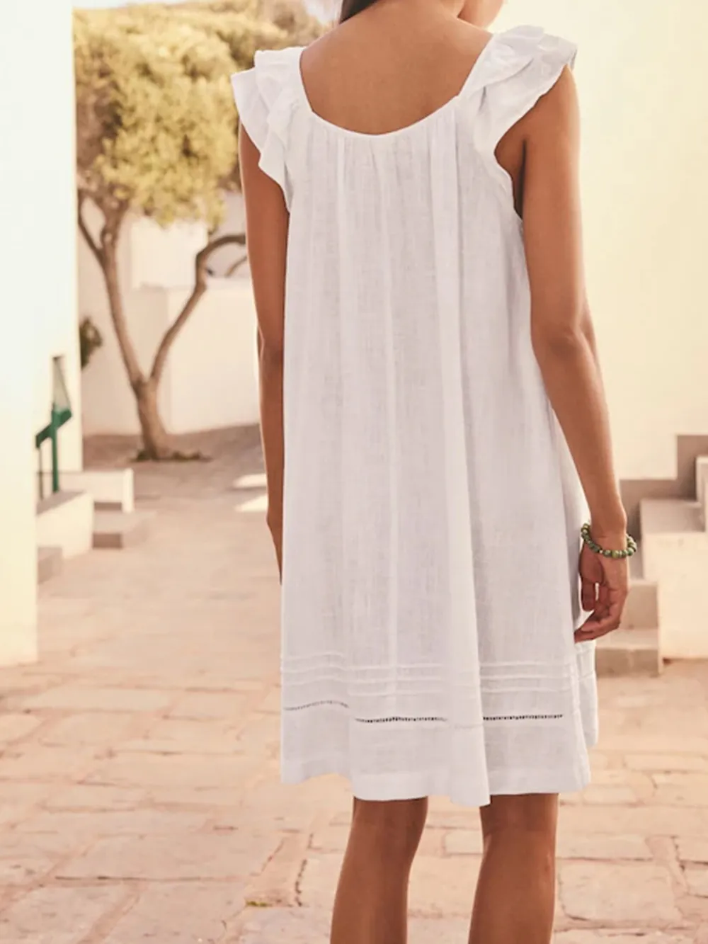 Summer Leisure Loose Blue Floral Print V-Neck Dress