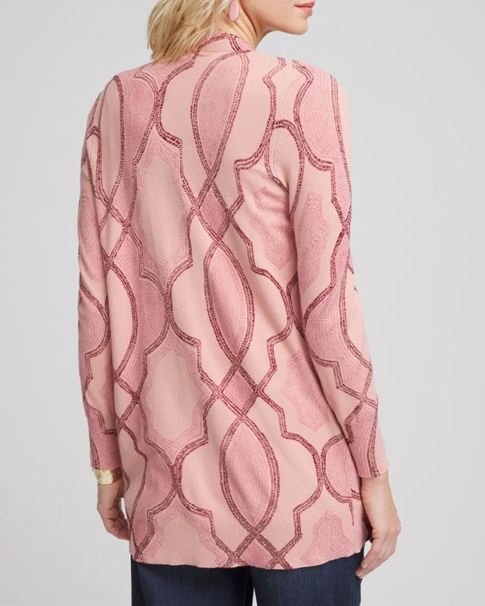 Pink Open Front Long Sleeve Cardigan