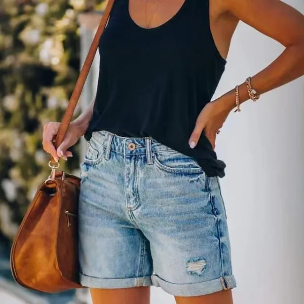 Women's Jeans Shorts Denim Blue Mid Waist Fashion Casual Weekend Side Pockets Cut Out Micro-elastic Short Comfort Plain S M L XL XXL