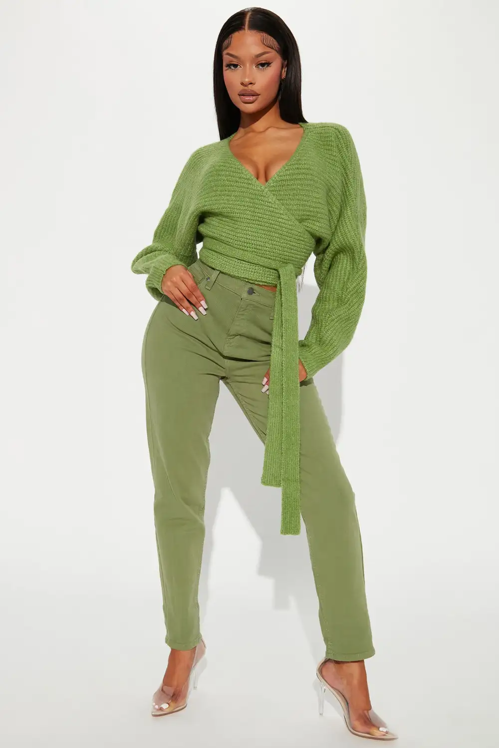Under Wraps Rib Knit Sweater - Green