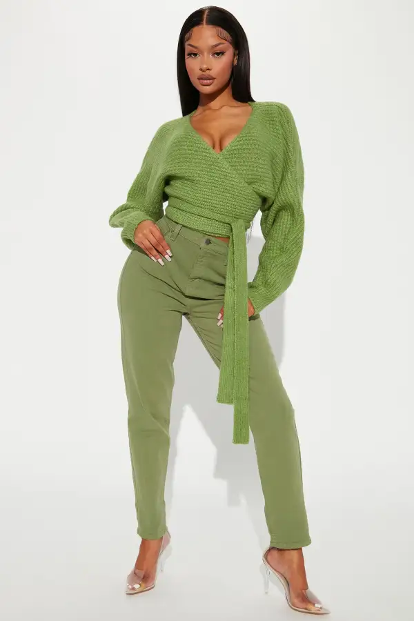 Under Wraps Rib Knit Sweater - Green