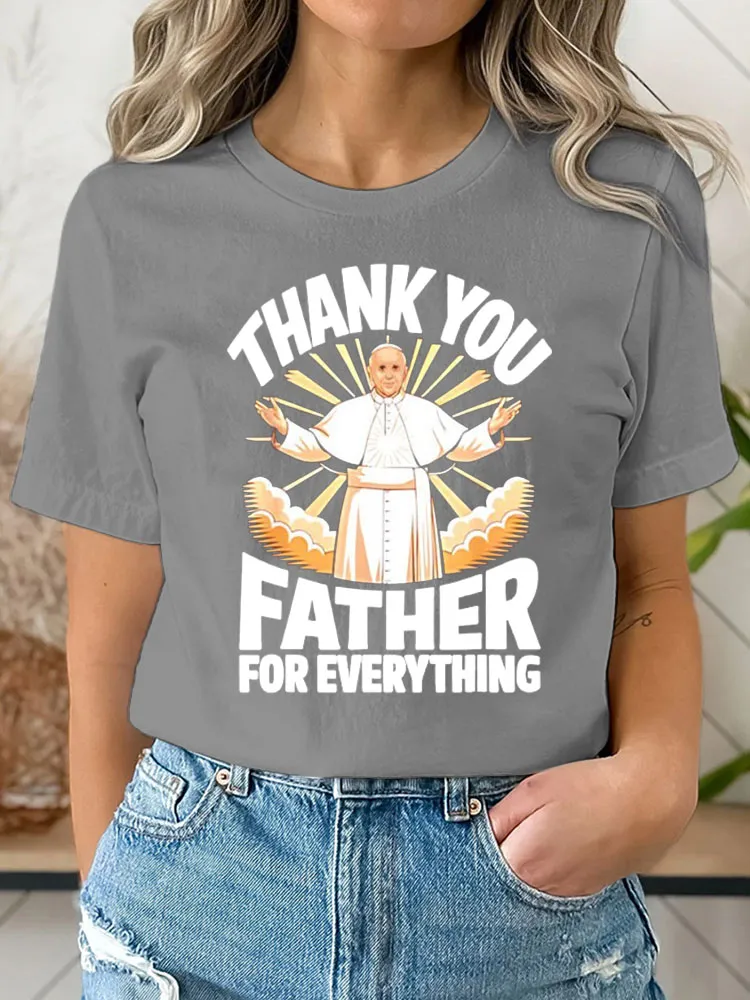 Women's Thank You Father 1936-2025 Print Short Sleeve Round Neck Cotton T-Shirt