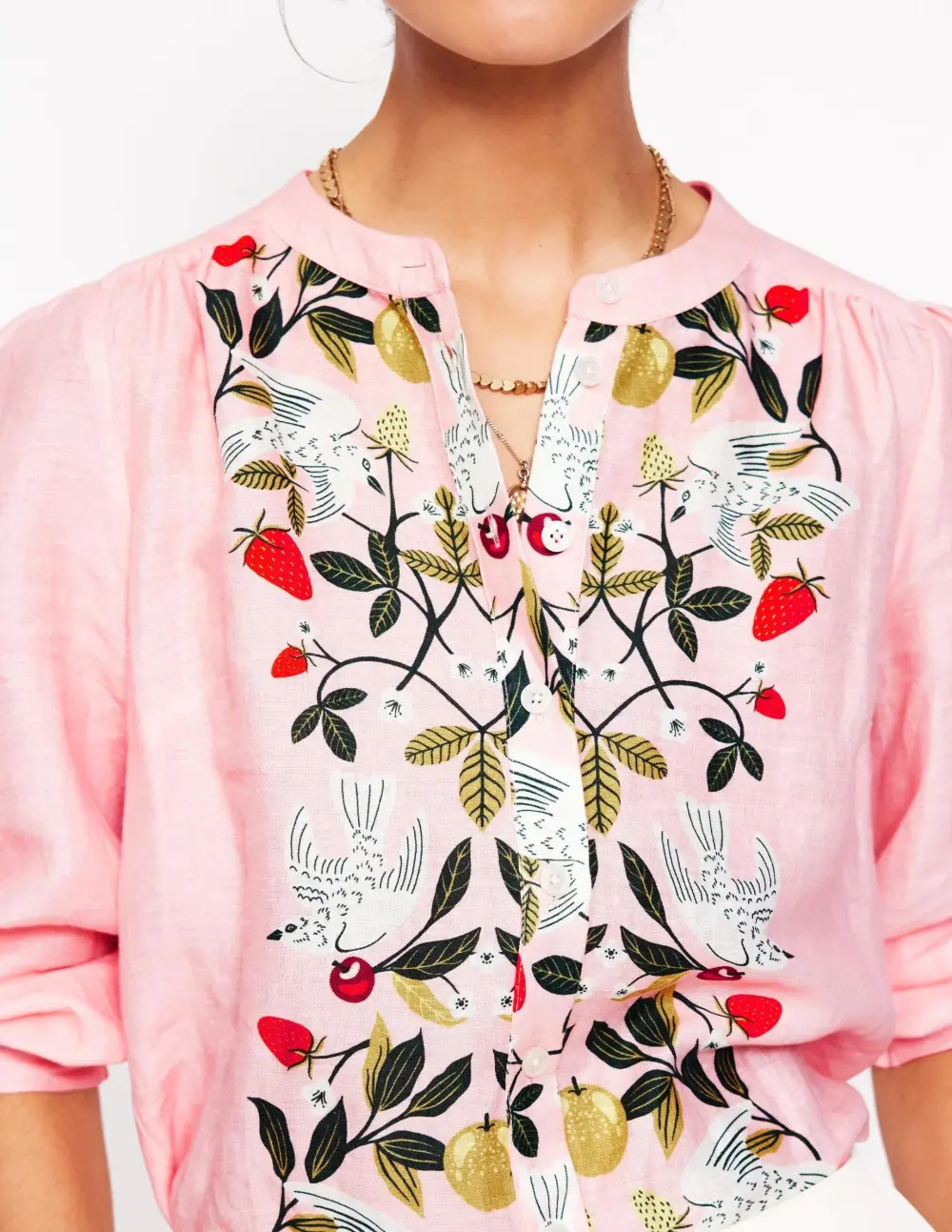 Pink Embroidered Linen Blouse