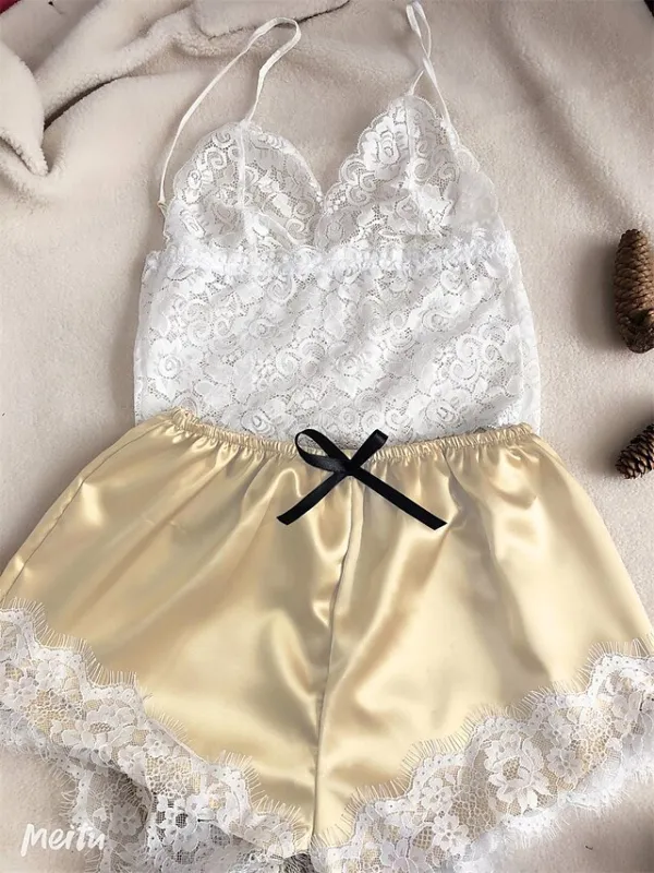 Women's Plus Size Pajamas Pajama Top and Pant Sets Color Combo Hot Comfort Sweet Home Daily Bed Satin Breathable Straps Sleeveless Strap Top Shorts Backless Summer Spring Light Pink Black