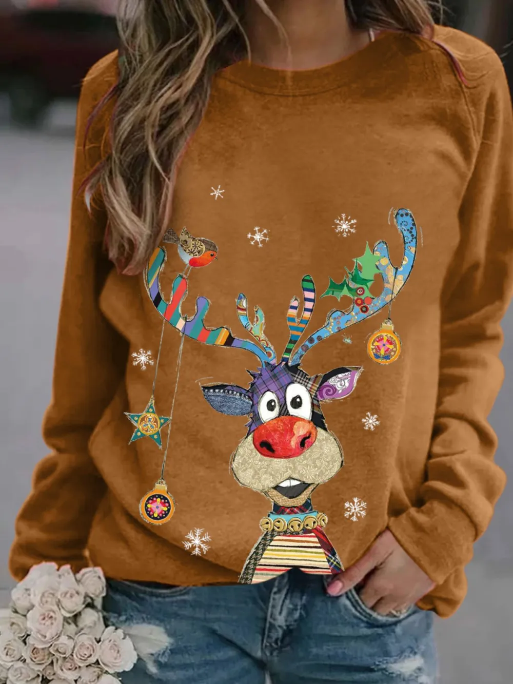 Women Long Sleeve Scoop Neck Printed Graphic Top