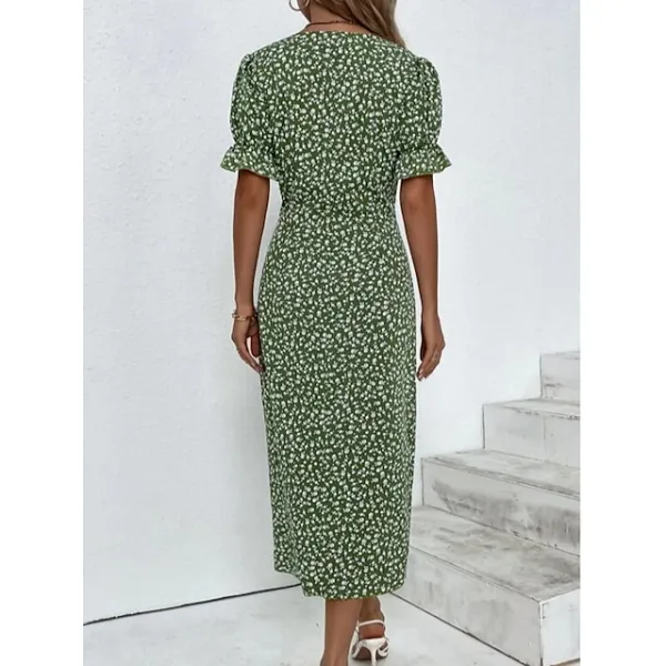 Women's Casual Dress Wrap Dress Floral Dress Floral Button Print V Neck Midi Dress Fashion Classic Daily Holiday Short Sleeve Regular Fit Black Dark Red Yellow Summer Spring S M L XL XXL