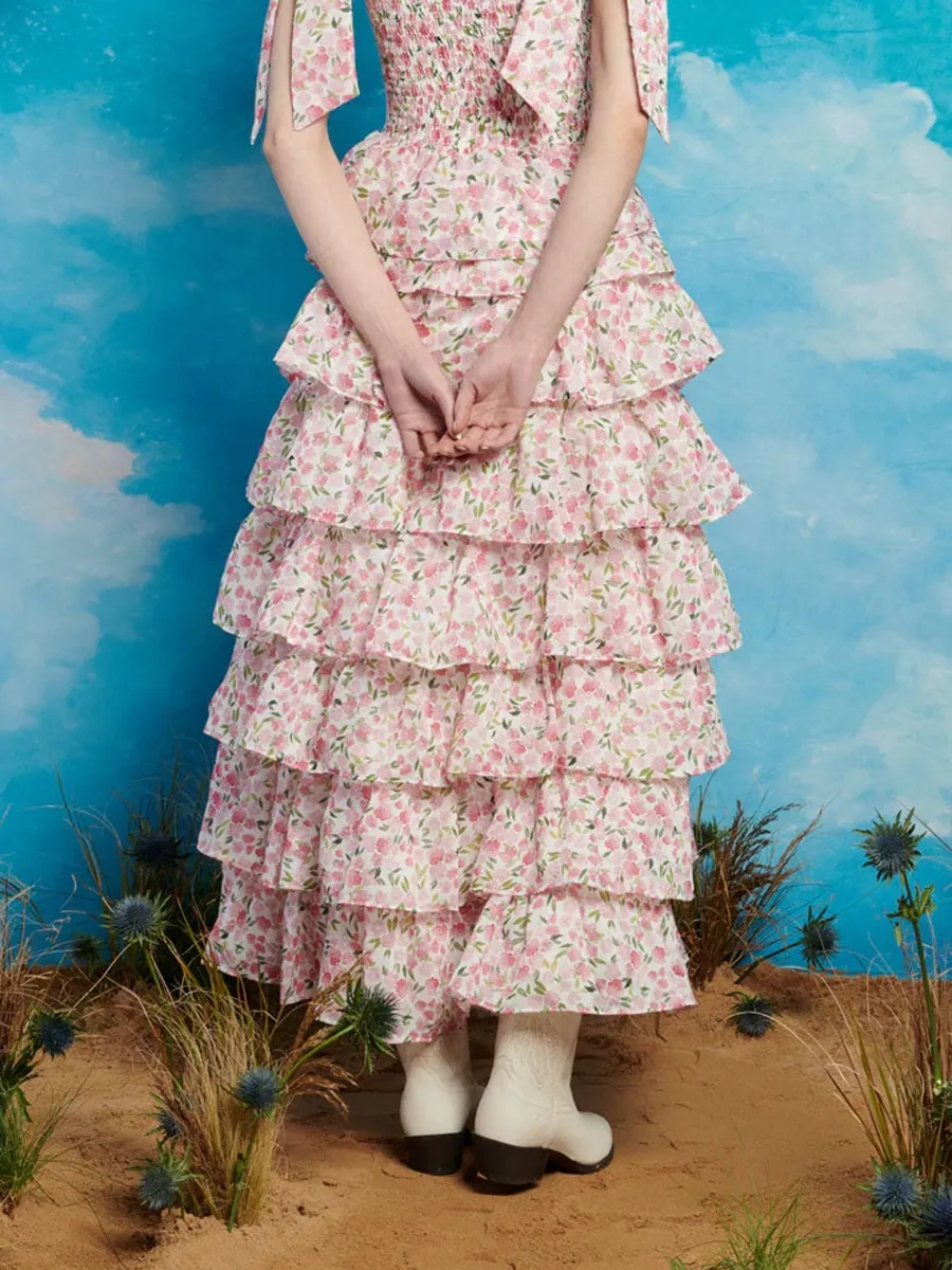 Hearts Tiered Midi Skirt