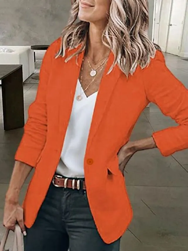 Women's Casual Blazers Clean Fit Fall Open Front Long Sleeve Work Office Jackets Coat claret Dark Grey White Black Blue Traditional / Classic Daily Buttoned Front Turndown Regular Fit S M L XL XXL