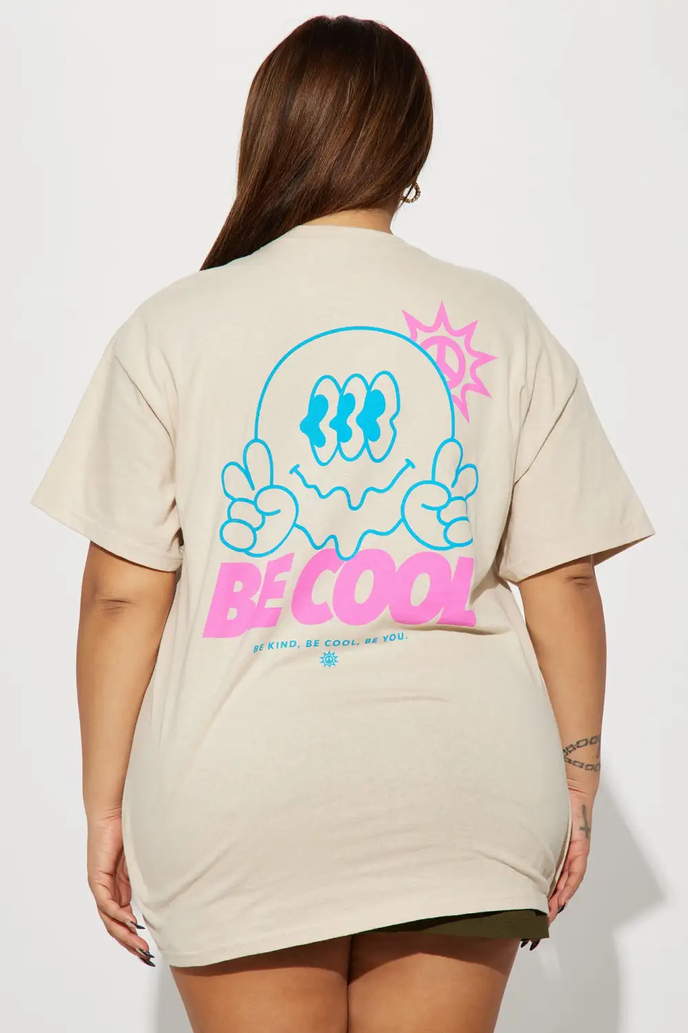 Be Cool Smiley Short Sleeve Tee - Taupe