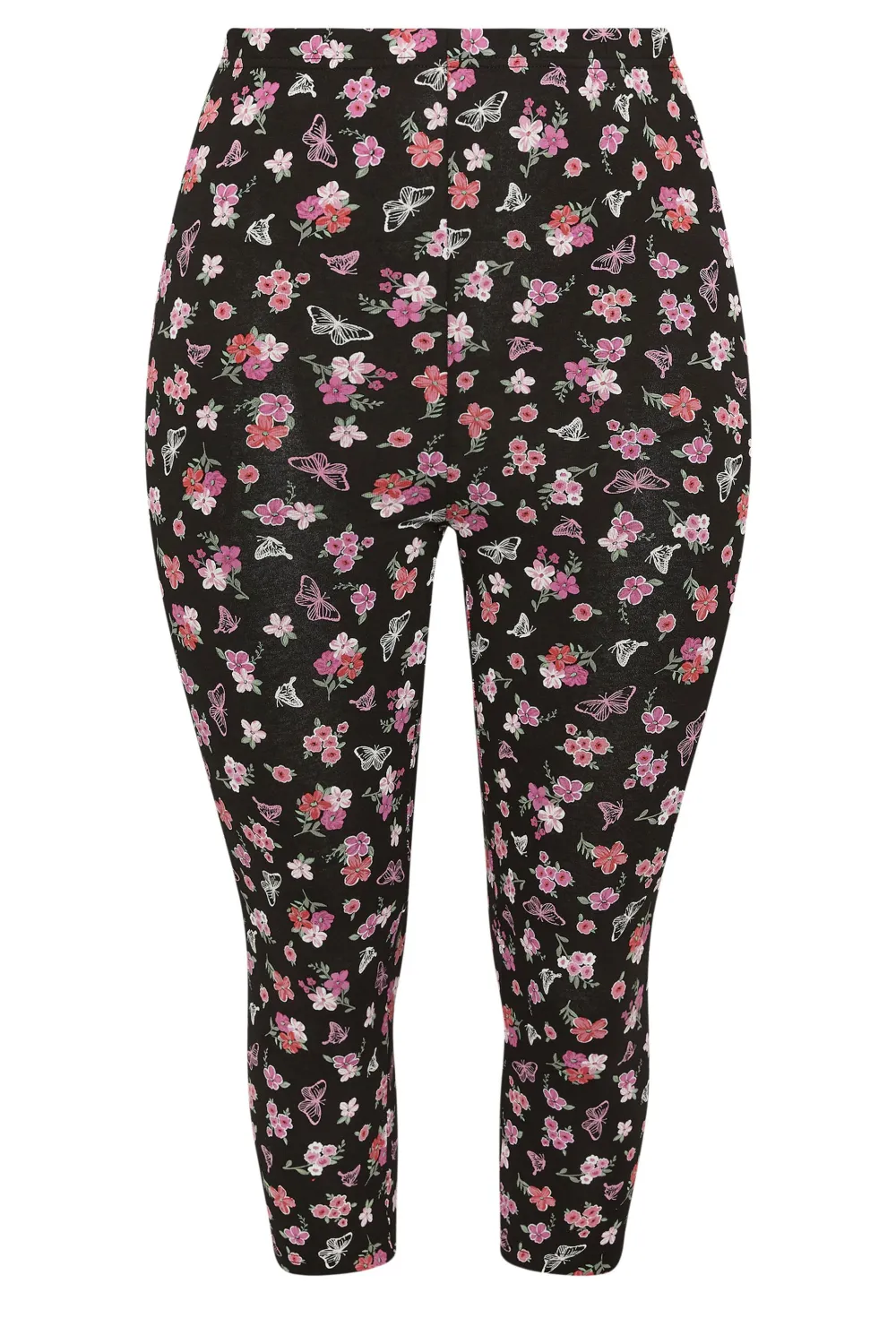 YOURS Curve 2 PACK Black & White Ditsy Floral Print Cropped Leggings