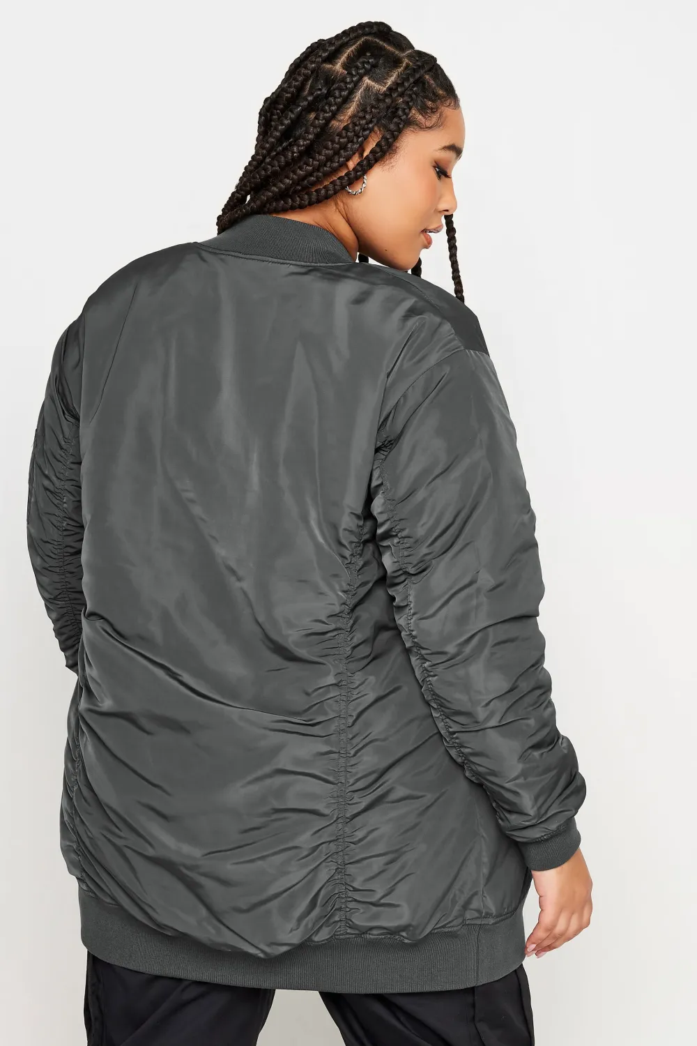 YOURS Curve Black Longline Bomber Jacket